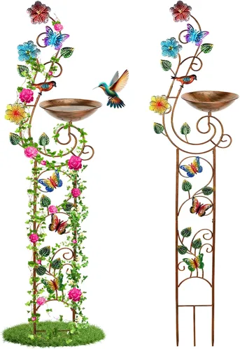 Miniatura 8 de YADOOLIFE Bañera para pájaros de 57 pulgadas con enrejado de jardín para plantas trepadoras al aire libre, pequeños enrejados decorativos de metal