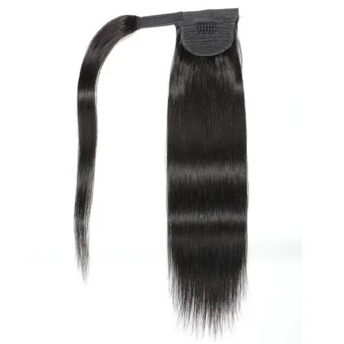 Miniatura 2 de Extensión de cola de caballo de cabello humano lacio envolvente alrededor de la cola de caballo, extensión de cabello de 8 pulgadas, color natural