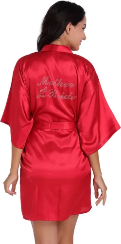 Miniatura 71 de Bata de boda para mujer, para novia, dama de honor, corta, de satén, kimono, batas de seda para prepararse, fiesta nupcial