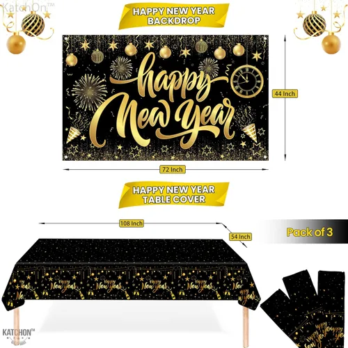 Miniatura 3 de KatchOn, Juego enorme de decoraciones de mesa de Año Nuevo, paquete de 117 Suministros de fiesta de Feliz Año Nuevo 2026 Cartel de Feliz Año