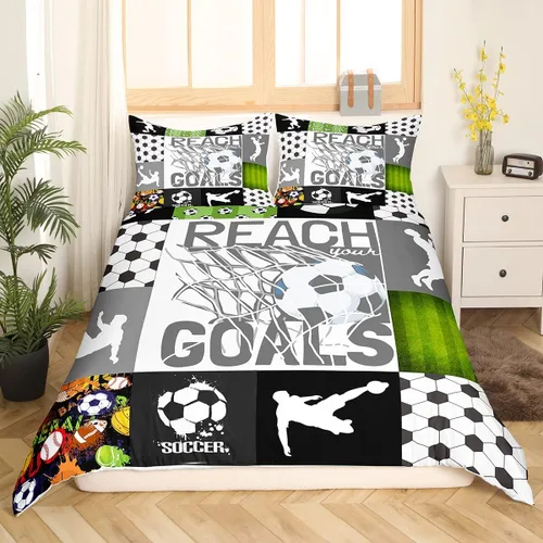 Feelyou Funda de edredón con temática de fútbol, tamaño individual, funda de edredón de juego de pelota de fútbol, regalo para amantes del fútbol,