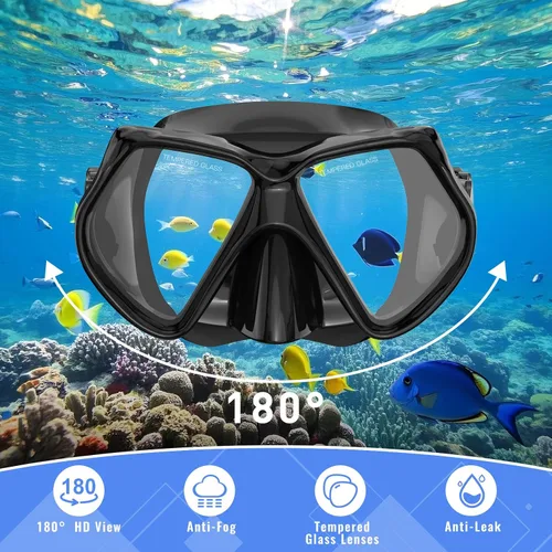 Miniatura 2 de Equipo de esnórquel para adultos, conjunto de esnórquel máscara de buceo con parte superior seca, gafas de natación para adultos con cubierta