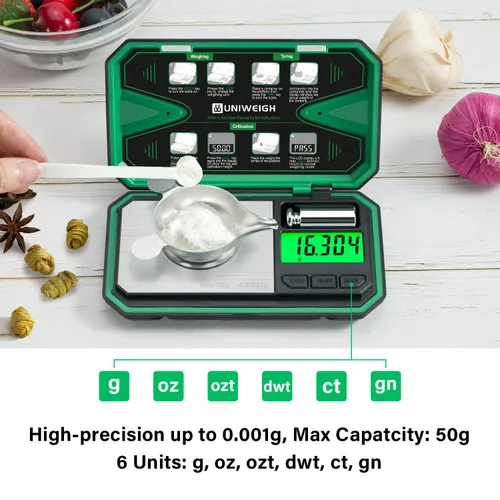Miniatura 2 de UNIWEIGH Báscula de miligramos de precisión de 0.00 oz/1.76 oz, báscula digital de joyería para polvo, monedas, oro, gema, recarga, escala de micro