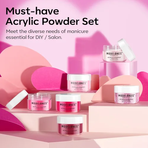 Miniatura 7 de Modelones Polvo acrílico rosa de 6 colores, kit de polvo de uñas acrílico neón con purpurina de verano, polvo de uñas acrílico para el día de San