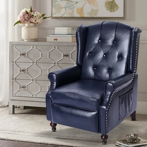 Miniatura 8 de Silla Reclinable Wingback con Masaje y Calor de Cuero PU Silla de Brazo con Mecanismo Push Back, Silla Reclinable para Sala de Estar Dormitorio Cine
