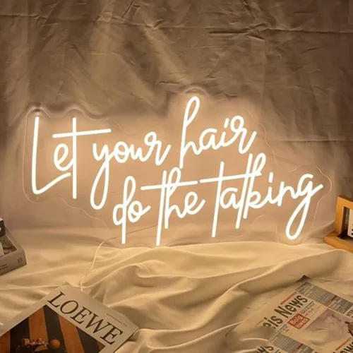 Miniatura 6 de Letrero de neón con luz LED de 20 pulgadas de Let Your Hair Do The Talking Beauty Salon Room de salón de belleza, decoración de pared hecha a mano