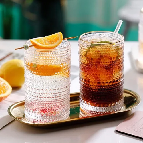Miniatura 4 de Juego de vasos de beber Dingerjar acanalados de 6 (384 ml) Vasos de agua acanalados de cocina cristalería, vasos de jugo vintage en relieve vasos
