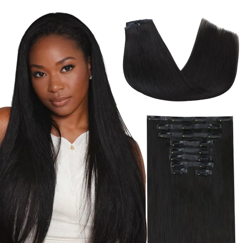 Miniatura 35 de Lashey - Extensiones de cabello con clip sin costuras, de cabello humano real, 7 unidades, 110 g, 14 pulgadas, color negro natural, lacio
