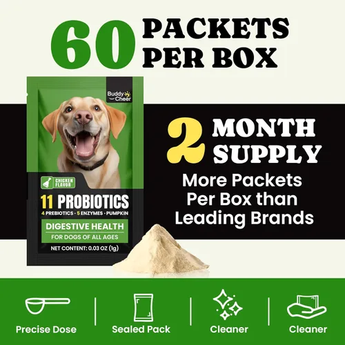 Miniatura 8 de Probióticos para perros – Salud digestiva e intestinal para estómagos sensibles, probióticos para perros en polvo para piel y pelaje, aliento e