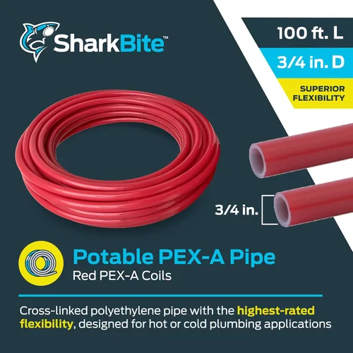 Miniatura 2 de SharkBite 3/4 pulgadas x 100 pies rojo PEX-A, fabricado en los Estados Unidos, tubo flexible de tubería de agua para fontanería, UA70R100