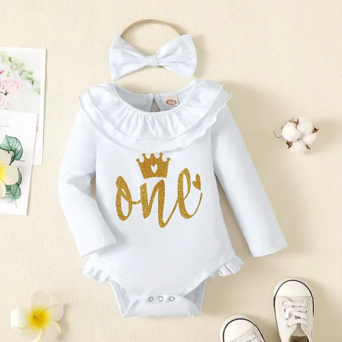 Miniatura 2 de SXSXSX Mameluco de 1er cumpleaños para niñas recién nacidas, traje con volantes