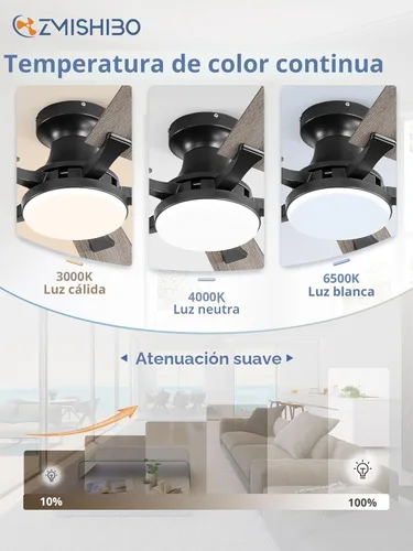 Miniatura 3 de ZMISHIBO Ventilador de techo de 52 pulgadas con luz, aplicación y control remoto, perfil bajo de montaje empotrado, luz LED regulable de 20 W, motor