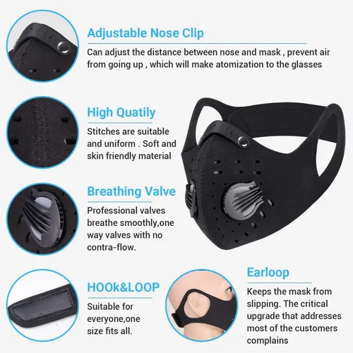 Miniatura 3 de PISIQI Cubierta facial para la boca, para la mitad de la cara, deportes y cara, antipolvo, con válvula, reutilizable, para exteriores