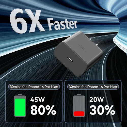 Miniatura 3 de Cargador para teléfono 17 16 Pro Max de carga rápida, bloque de carga USB C súper rápido de 45 W con cable de carga de 10 pies de largo para 17 16