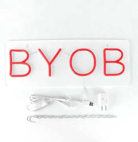 Miniatura 8 de Letrero de neón BYOB Vinray para decoración de sala de juegos, restaurante o fiesta, luz LED súper brillante para decoración de habitación. Fácil