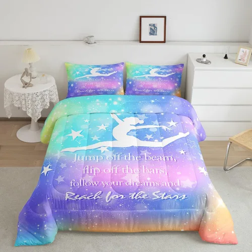 Miniatura 4 de Manfei - Juego de edredón para amantes de la gimnasia y la danza, tamaño individual, juego de ropa de cama romántica con diseño de cielo estrellado