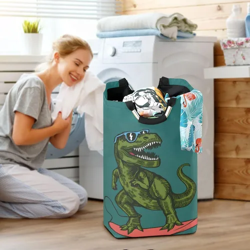 Miniatura 6 de senya Cesta de almacenamiento grande con asas, organizador plegable para ropa de guardería, juguetes, monopatín, dinosaurio