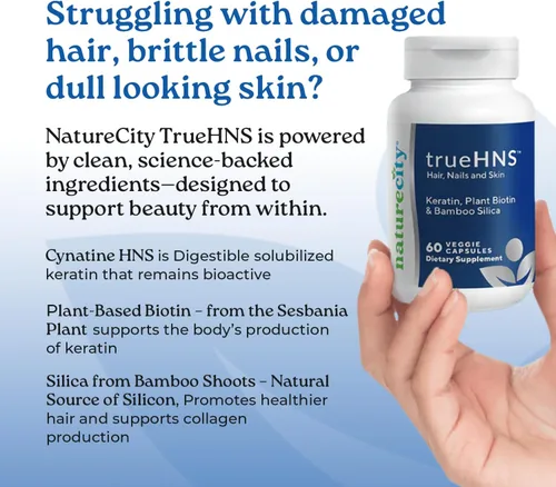 Miniatura 5 de NatureCity True-HNS - Suplemento vitamínico de quinatina para uñas y piel para el cabello y la piel y biotina a base de plantas, cabello y uñas más