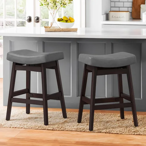Miniatura 18 de Cozyman Juego de 2 Taburetes de Bar, Taburetes de Bar con Patas de Madera Resistentes, Taburetes de Bar de Altura de Mostrador con Asiento Tipo