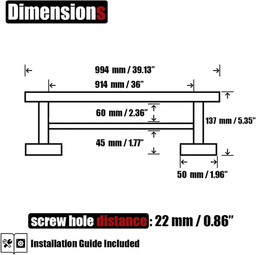 Miniatura 2 de JQK Barra Doble para Toallas de Baño, 39 Pulgadas de Acero Inoxidable 304 Grueso de 1mm para Baño, Soporte de Toalla de Baño Cepillado para Montar