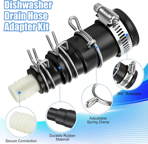 Miniatura 4 de Dreyoo 1 juego de adaptador de manguera de drenaje para lavavajillas compatible con trituradores de basura Insinkerator, conector de manguera
