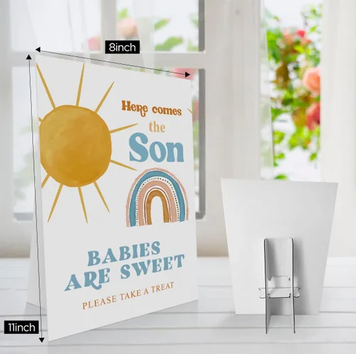 Miniatura 2 de Letrero para baby shower con texto en inglés «Here Comes the Son» de 8 x 11 pulgadas, «Babies are Sweet Please Take a Treat», letrero de baby shower