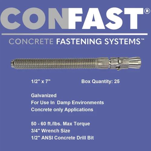 Miniatura 3 de CONFAST Ancla de cuña galvanizada de 1/2" x 7" (caja de 25)