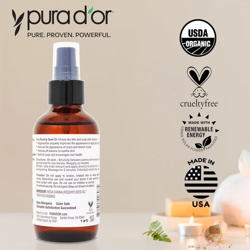 Miniatura 7 de PURA D'OR Aceite de Semilla de Rosa Mosqueta ORGÁNICO de 4 Oz - 100% Puro Prensado en Frío Certificado USDA Tratamiento Anti-Envejecimiento - Rico