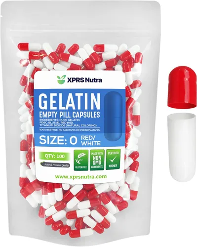 XPRS Nutra Size 0 Empty Capsules - 100 Count Empty Gelatin Capsules - Pill DIY Capsule Filling - Pure Bovine Pill Gel Caps for Do-It-Yourself