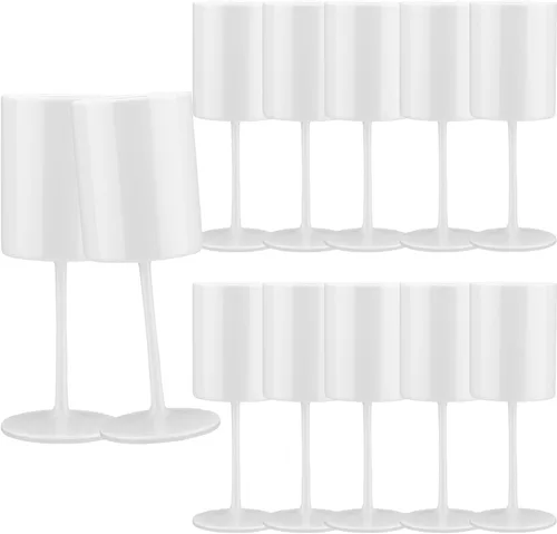 Miniatura 7 de Paquete de 12 copas de vino de plástico de 10 onzas, grandes y reutilizables, copas de champán vintage con tallo, vasos acrílicos inastillables