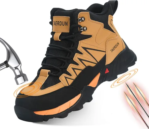 Miniatura 8 de Botas de trabajo con punta de acero para hombre, botas de seguridad para hombres con antideslizantes, zapatos de trabajo cómodos para construcción
