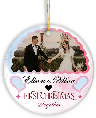 Miniatura 15 de Adorno personalizado de aniversario de boda, foto personalizada con nombre y fecha, adorno de aniversario de boda Navidad 2023, regalos de Navidad