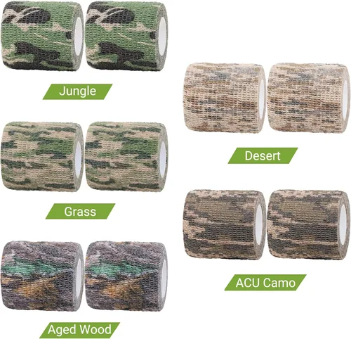 Miniatura 6 de Cinta adhesiva de camuflaje de 6 rollos, 1/2/3/4 pulgadas x 14.8 pies, vendaje autoadhesivo de camuflaje para acampar al aire libre, tira elástica