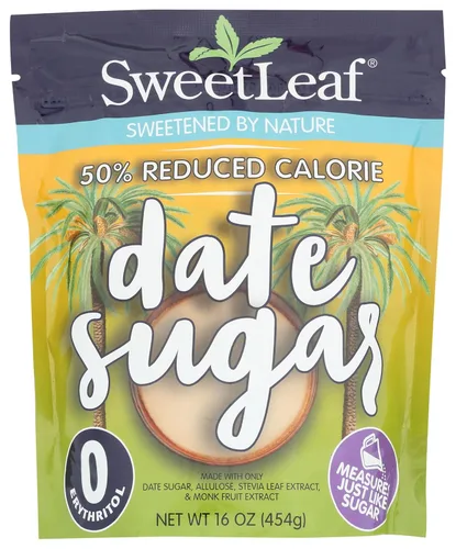 SweetLeaf Azúcar de dátiles, edulcorante orgánico crudo multiusos, 50% de calorías reducidas, sin OMG, sin ingredientes artificiales, 16 onzas