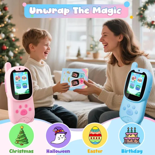 Miniatura 8 de Walkie Talkies de video para niños de 3 a 12 años, juguetes recargables Walkie Talky con cámara HD y cambiador de voz de 1000 pies de largo alcance