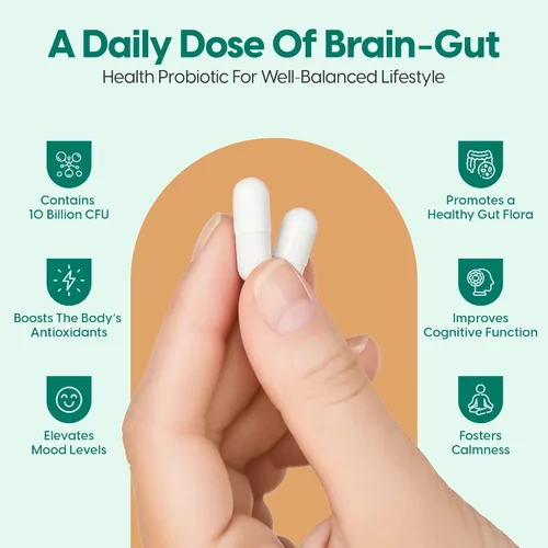 Miniatura 5 de InnerAxis - Probiótico 2 en 1 para la salud cerebral e intestinal, 10 mil millones de UFC, 8 cepas simbióticas para el intestino, psicobiótico
