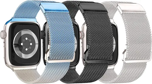 Miniatura 11 de Paquete de 3 correas compatibles con Apple Watch para mujeres de 1.496 in 1.575 in 1.614 in 1.654 in 1.732 in 1.772 in 1.811 in 1.929 in, acero