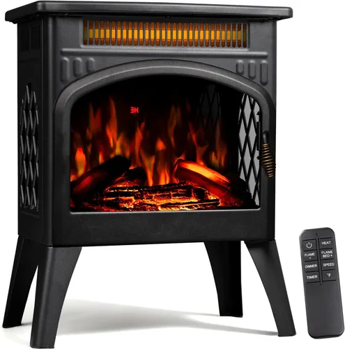 ZAFRO Chimenea eléctrica independiente de 21 pulgadas con control remoto, calentador de espacio de chimenea con color de llama ajustable y brillo,