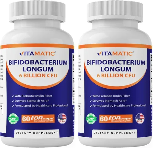 Miniatura 10 de Vitamatic Bifidobacterium Longum 6 mil millones de UFC por cápsula DR - 60 unidades - Promueve la salud intestinal - Fabricado con fibra prebiótica