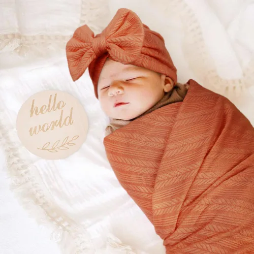 Miniatura 3 de DRESHOW BQUBO Manta de recepción para recién nacido, cálida para niñas con sombrero de lazo y diadema de lazo, regalo para baby shower
