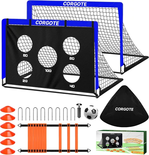 Miniatura 11 de Toddler Soccer Goals for Backyard Set of 2, 4x3ft Portable Pop Up Soccer Net, Kids Soccer Training Equipment with Ball, Cones, Ladder, Scoring Negro