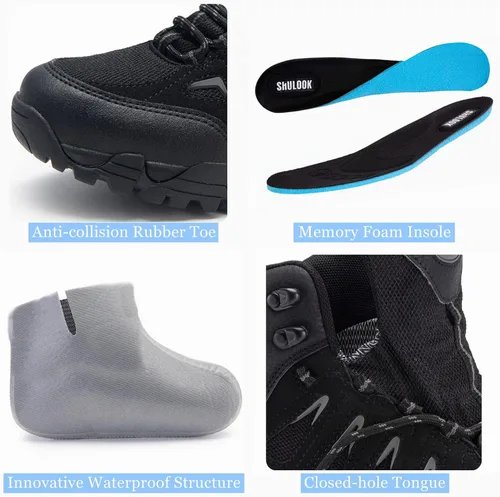 Miniatura 4 de SHULOOK Botas de senderismo impermeables para hombre, antideslizantes, ligeras, de tobillo, de media altura, transpirables, para excursionismo