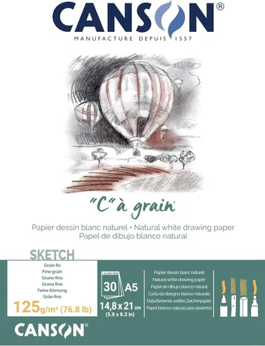 Miniatura 9 de Canson "C à Grain A3 - Bloc de papel blanco para dibujo y boceto, 30 hojas, textura de grano fino, pegado en un lado corto, ideal para artistas