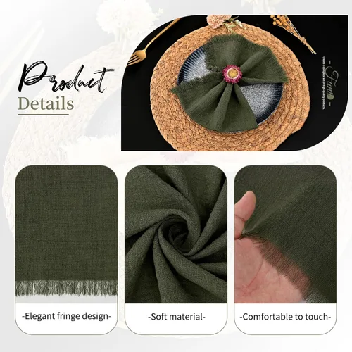 Miniatura 5 de Paquete de 60 servilletas de tela hechas a mano con flecos, servilletas de lino de algodón verde oliva, servilletas de cena de algodón rústico suave
