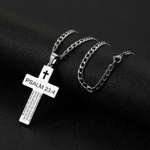 Miniatura 5 de SKQIR Collar de cruz para hombres con versículo de la Biblia, escritura religiosa cristiana para la primera comunión, colgante de cruz para niños