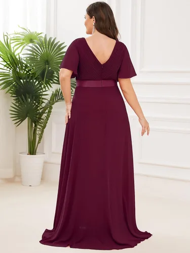 Miniatura 139 de Ever-Pretty Vestido formal para mujer, Navidad, Año Nuevo, cuello en V, gasa, talla grande, largo hasta el suelo, vestido de dama de honor