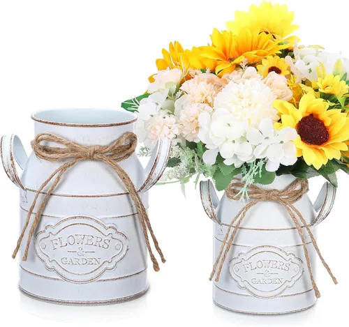 Miniatura 10 de Roshtia Jarrón de metal para leche de 6 pulgadas, 8 unidades, jarrón de leche galvanizado vintage a granel, cubo de flores rústicas, estilo francés