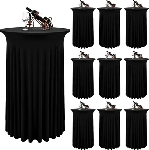 Miniatura 16 de 6 paquetes de faldas de mesa de cóctel redondas de 32" x 43" de elastano elástico con drapeados ondulados, fundas de mesa de cóctel ajustadas