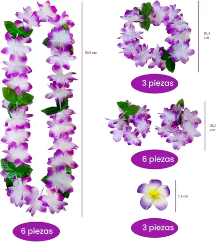 Miniatura 5 de GoodUping 18 unidades de collares hawaianos Leis, pinzas para el pelo con flores, diademas y pulseras, suministros esenciales para fiestas Luau