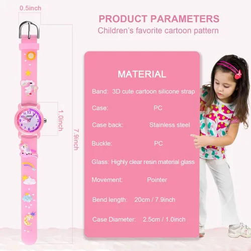 Miniatura 6 de Reloj de pulsera para niños de 3 a 10 años diseño de unicornio de dibujos animados impermeable de silicona para niños pequeños el mejor regalo